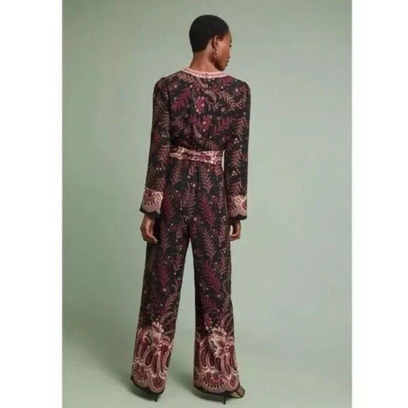 Anthropologie One September Jumpsuit Breezeway Embroidered Boho Small Red Black - Picture 3 of 16